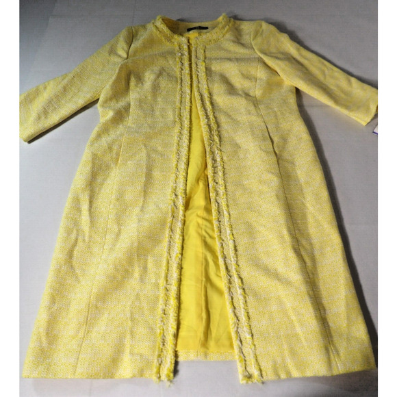 Albert Nippon Sz 18 Jacket Tweed Trench Coat Yellow Lemon Creme Long NWT - Picture 6 of 16